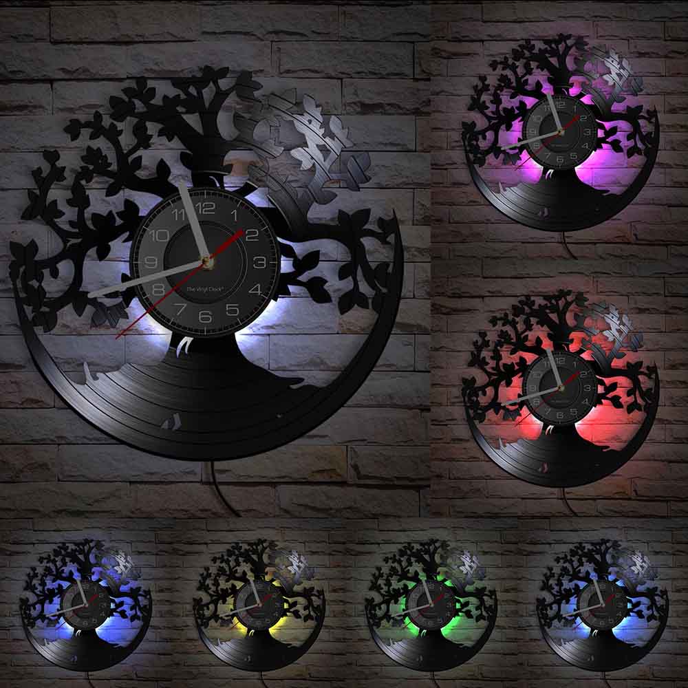 Tree of Life Retro Vinyl Record Wall Clock Living Room Kitchen Family Tree Retro Vinyl Longplay Wall Art Home Decor Wall Clock