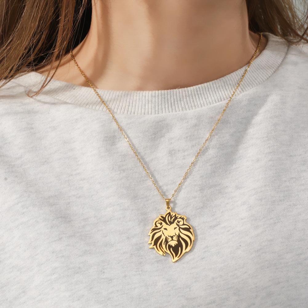 My Shape Punk Lion Head Pendant Necklace for Men WomenStainless Steel  Animals Necklace Choker Box Chain Fashion Jewelry Male
