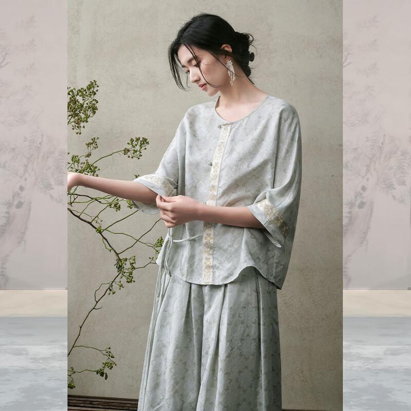 

JK&JS Chinese Style Loose 3/4 Sleeve Round Neck Blouse Jacket L