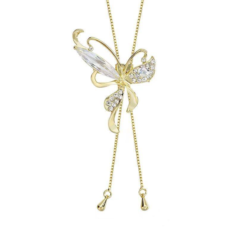 

Alloy Butterfly Brooch And Long Sweater Chain With Gem Imbedding For Women And Men Gold Chain