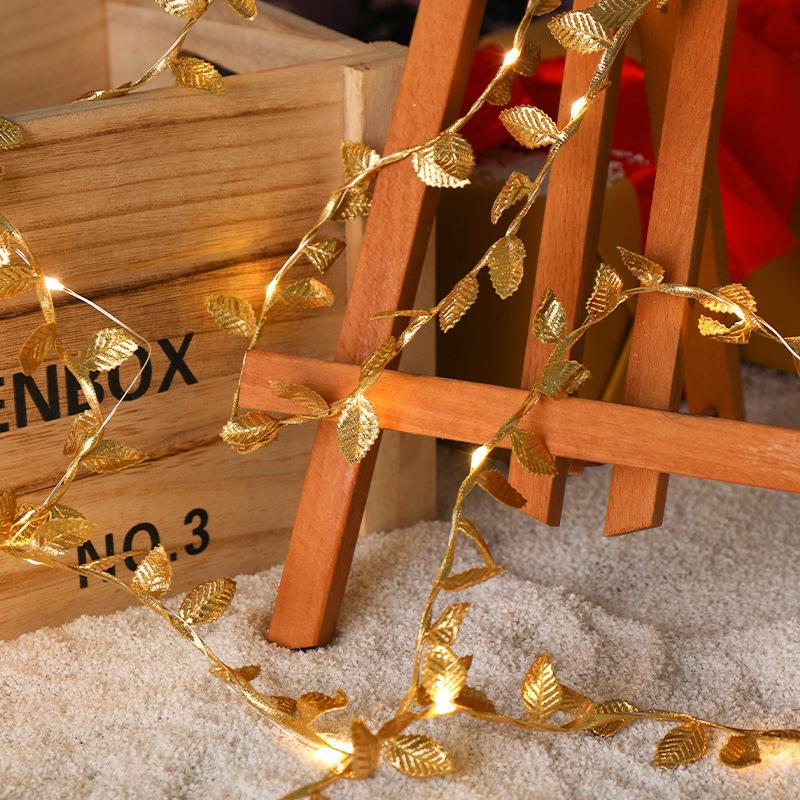 2M LED 20 Golden Leaf Battery Fairy Lights for Christmas Party Decorations
