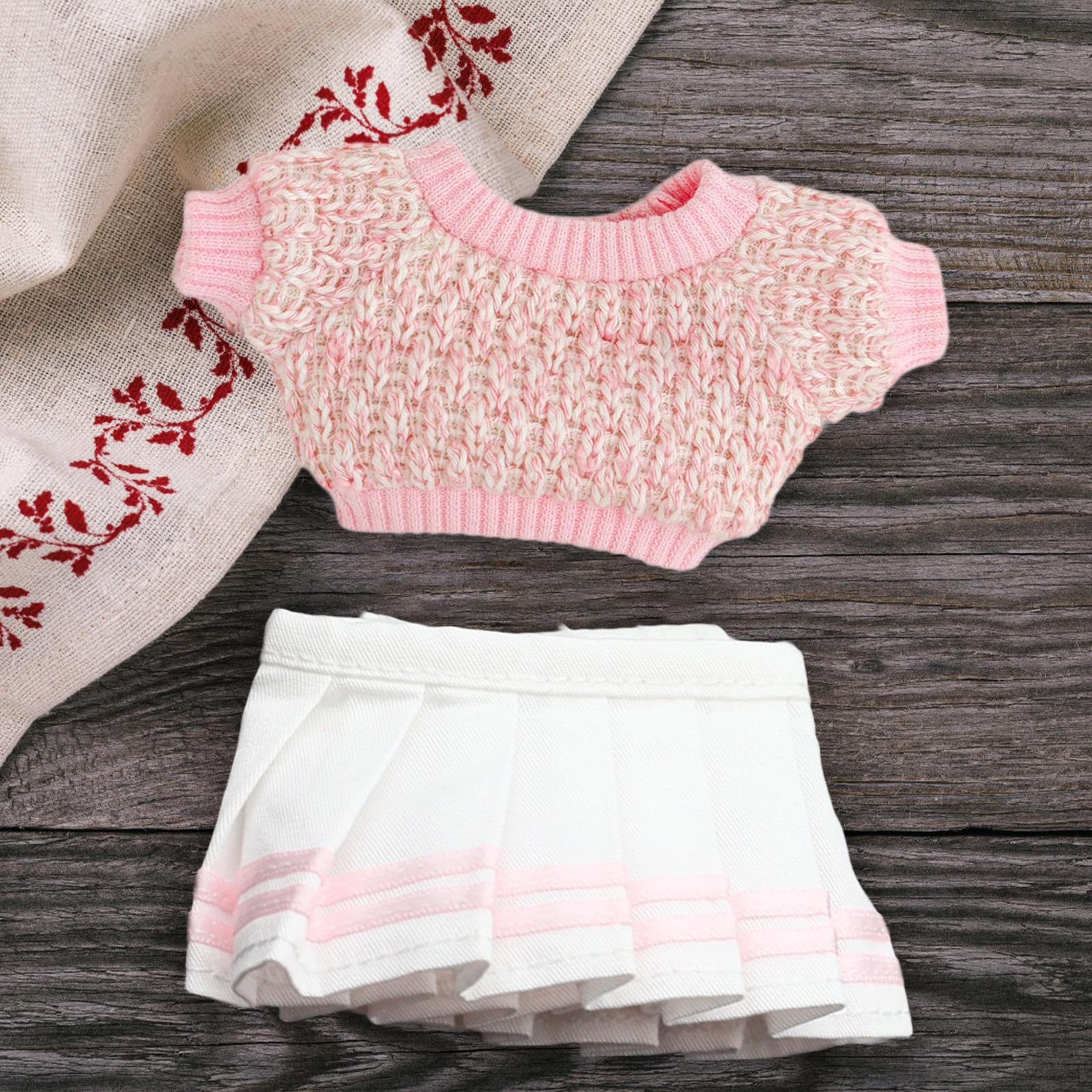 

Кукольный свитер и короткая юбка, костюм, аксессуары, милая стильная одежда для кукол ростом 17 см pink skirt set