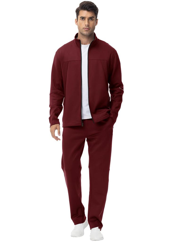 YSENTO Training Jersey Long Drawstring Wine Size L Men's Set, Stand-Up Collar, Full-Zip Top, Sleeves, Pants, Sweat-Wicking, Quick-Drying, Red,