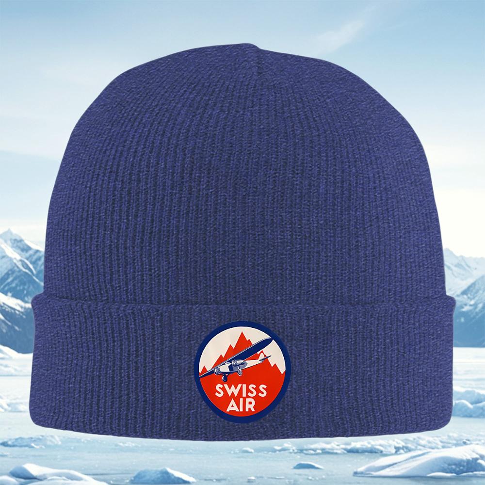 

Aircraft Swiss mountains red circle logo Men Women Unisex Knitted Hat Beanie Pullover Cap Winter Thermal Warm Christmas Outdoor