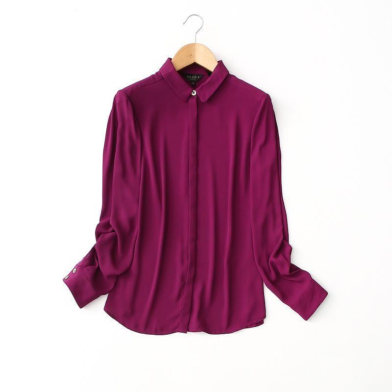 Export Export Whole Transaction Goods Simple Temperamental All-Match Pure Color Long Sleeves Pearl Chiffon Shirt for Women Autumn Undershirt
