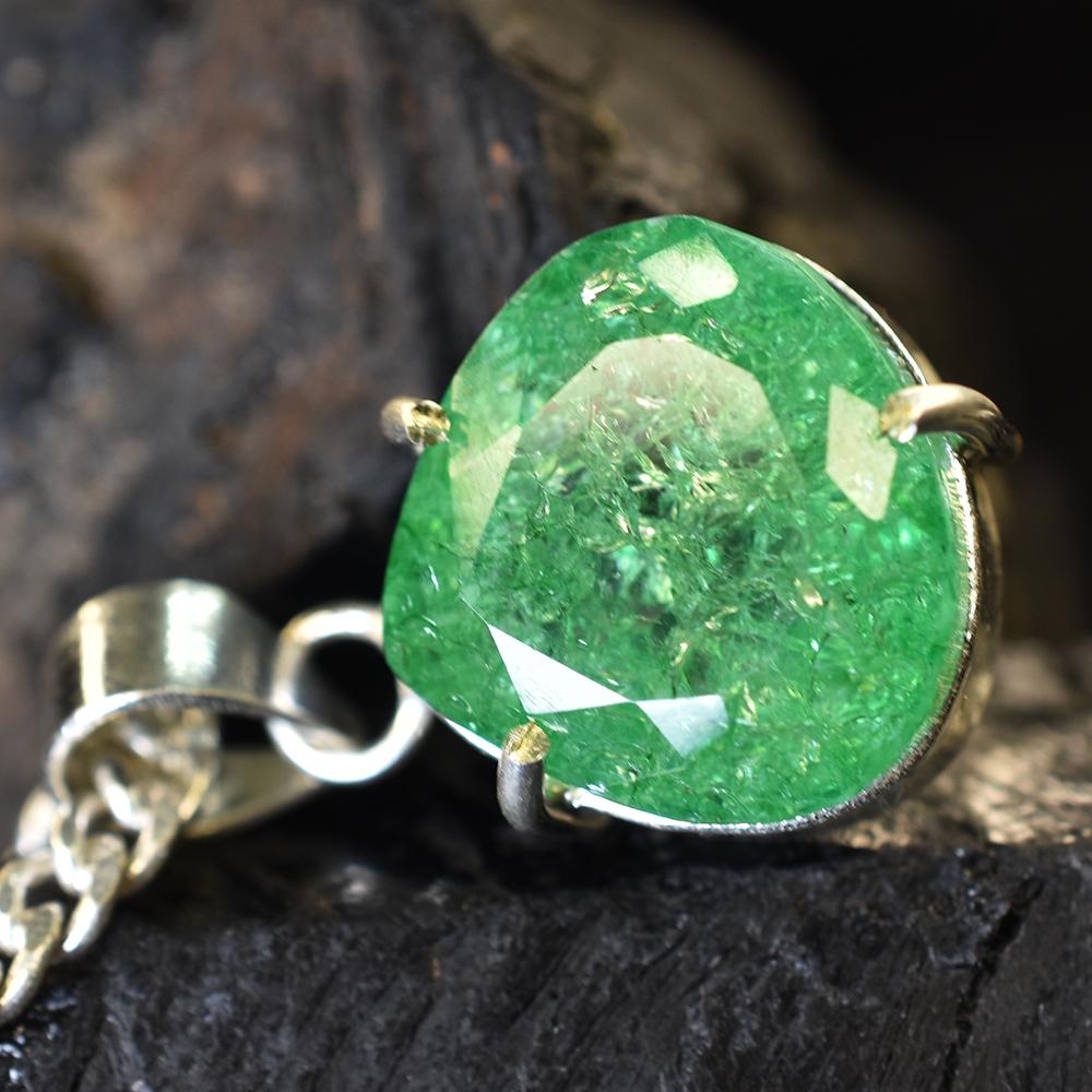Beautiful Natural Emerald 41 Ct 925 Sterling  Silver CERTIFIED Pear Gems Pendant MY.PD-174-NS