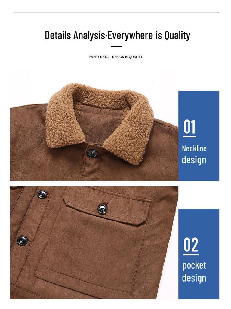 2025 Men's Suede Jacket: Lambswool-Lined Cotton Outerwear, Velvet-Thickened for Winter