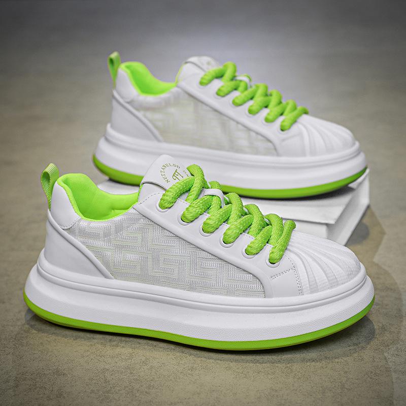 Thick-soled white shoes summer men's shoes new ice silk cloth breathable mesh soft sole comfortable versatile height increase casual shoes men