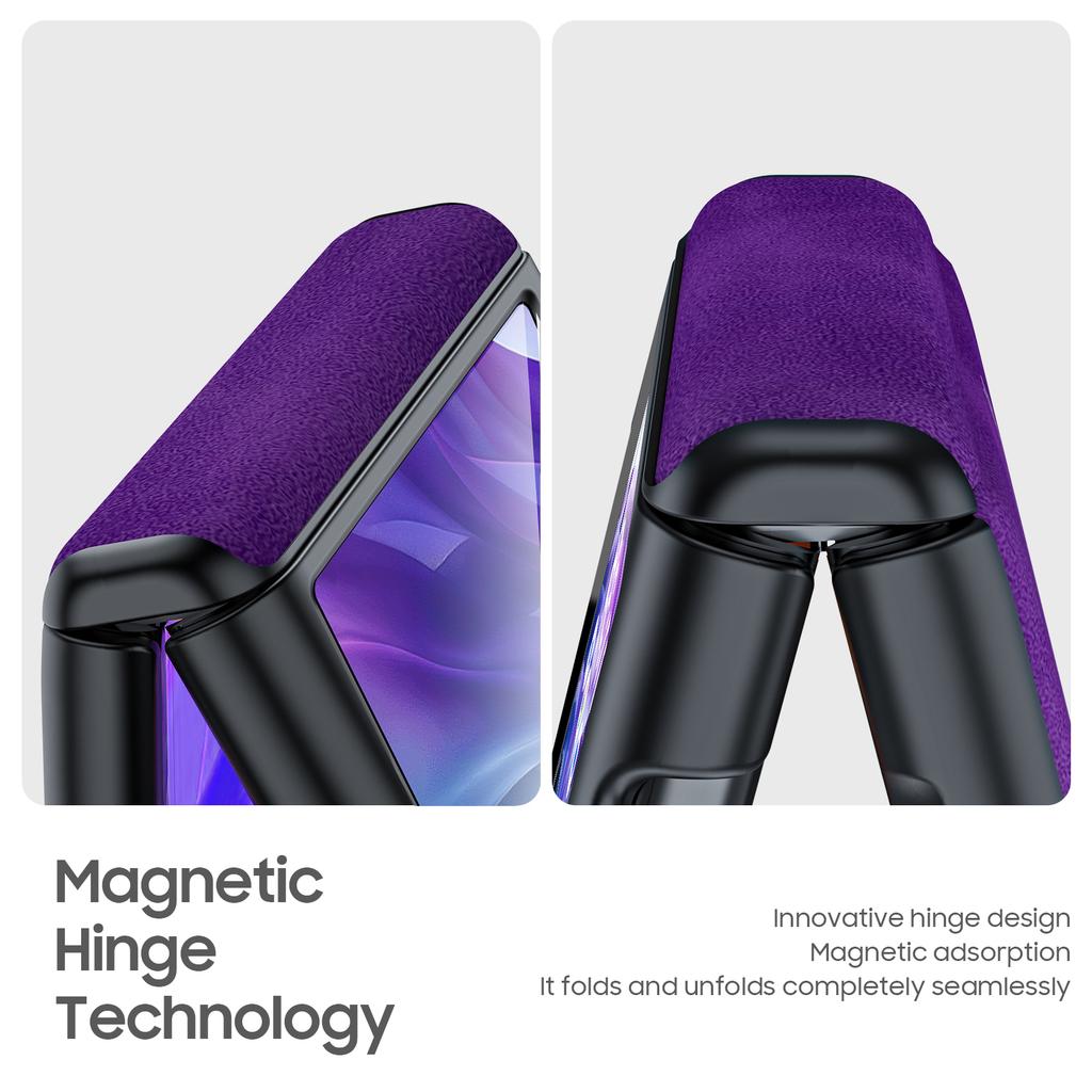 Für Motorola Razr Ultra 2024 Hülle/Razr 50 Ultra Hülle, Eingebauter Displayschutz & Scharnierschutz & Ultradünne PU-Leder Matte PC Handyhülle - Lila