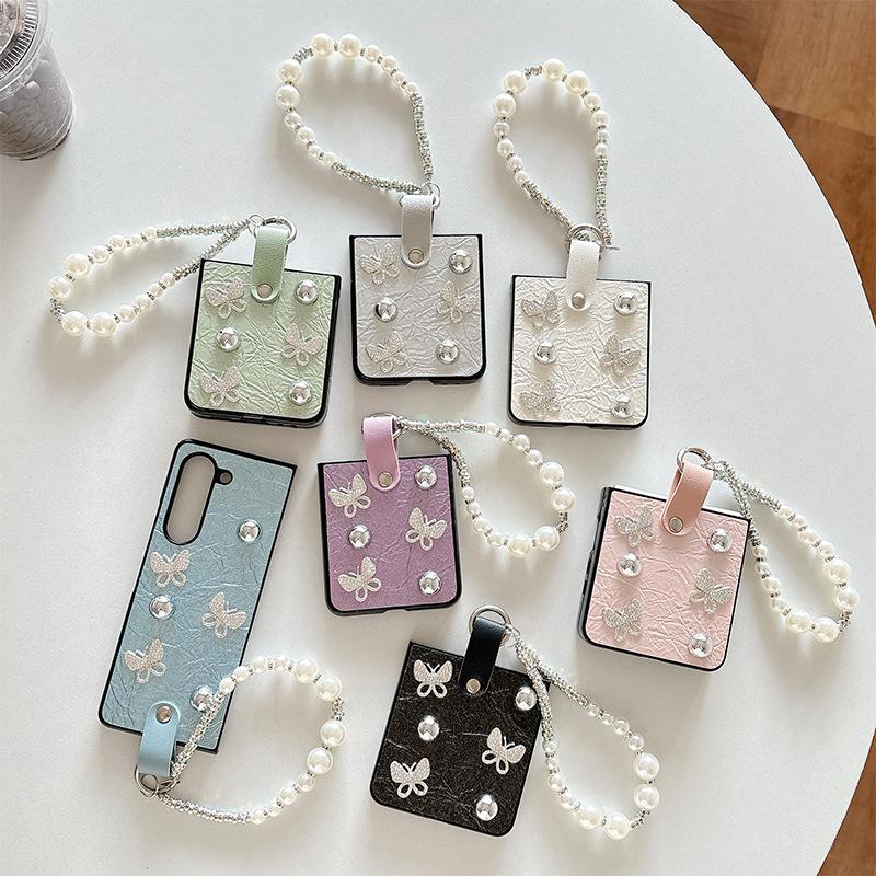 Bracelet Phone Case For Samsung Zflip7 Clamshell Folding Screen Huawei Pocket2 Rhinestone Butterfly