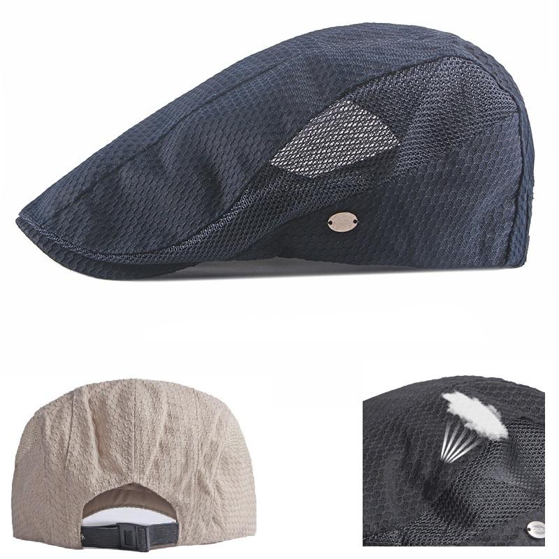 Men's Mesh Flat Cap Breathable Summer Newsboy Hat Beret Cabbie Ivy Gatsby for Driving Hunting