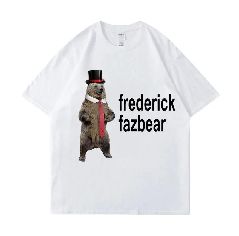 Frederick Fazbear The Fancy Bear Fnaf Tee Shirt Men Funny Meme Clothing T Shirt Pure Cotton Oversized Short Sleeve T-shirt