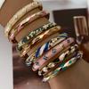 Vintage Chinese Cloisonne Enamel Bangle For Women Gold Plated Inlaid Rhinestone Colorful Floral Drip Oil Bracelet Wrist Jewelry