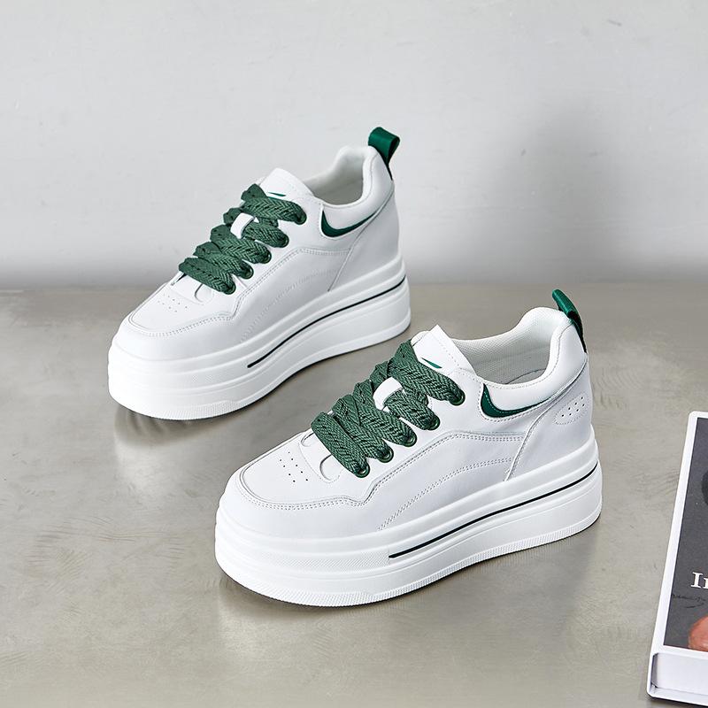 8cm  New Genuine Leather Chunky Sneakers Vulcanize Autumn Thick Soled Pumps Women Platform Wedge Fashion Ladies Spring Shoes