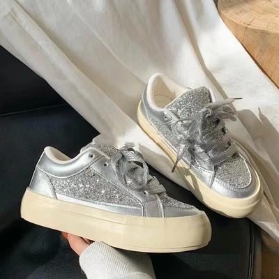 Summer Women's Bling Low Top Sneakers New Lace Up Increase Height Platform Shoes for Women Outdoor Women's Casual Walking Shoes