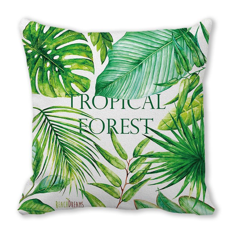 Watercolor tropical green leaf banana leaf Digital printing short plush pillow covers for sofa office cushion cover home goods