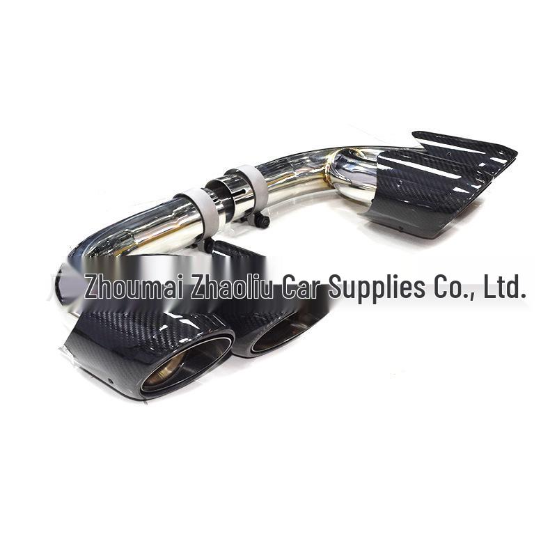 Compatible Carbon Fiber Quad Outlet Double-Layer Black Tailpipe for 2018-2019 Porsche Cayenne Modification
