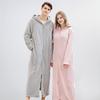 Cozy Couple's Flannel Hooded Zipper Bathrobe – Thickened Women's Long Nightgown for Autumn and Winter