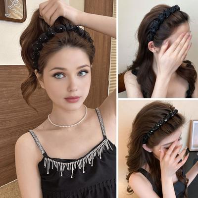 Sommer Haarreifen Perlen Twist Dekor Stirnband Anti-Rutsch Zähne Gesicht Schlankmachend Lifting