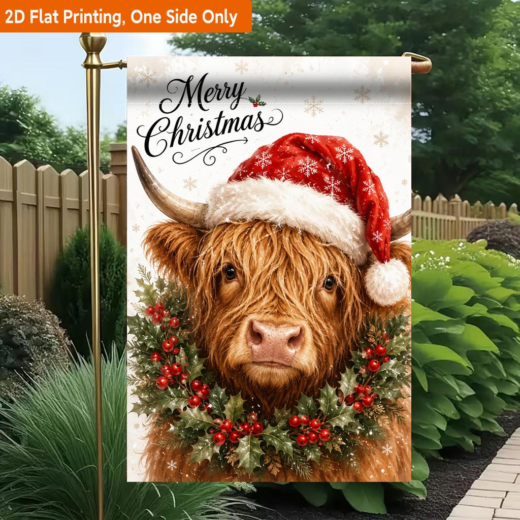 2D Flat, 2D Flat Printing Garden Flag 1pc, Christmas Themed Furry Animal Durable Single-Sided Print Yard Flag, Garden & Home Holiday Decoration, 29.97