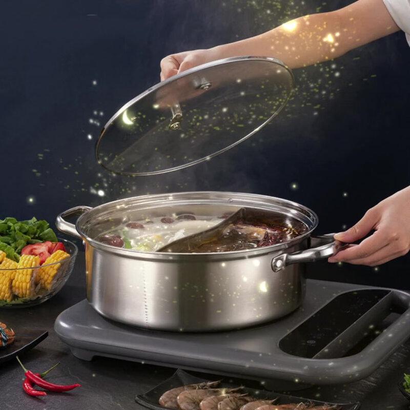 304 Stainless Steel Divided Hotpot with Composite Base