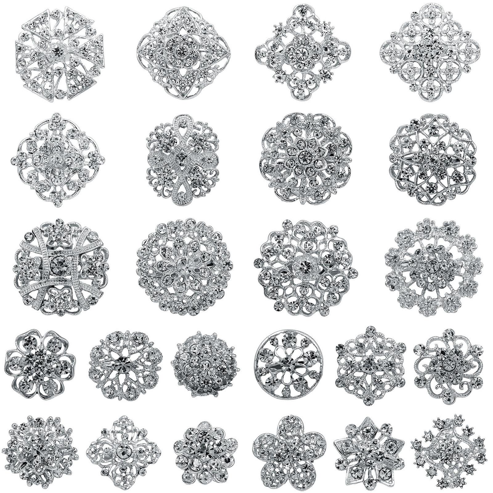 

24Pcs Multi-Color for Rhinestone Crystal Flower Brooches Pins Crystal for Rhinestone Corsage Pin For DIY Bridal Wedding
