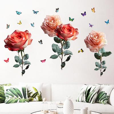 Peony Rose Butterfly Waterproof Removable Wall Sticker for Living Room/Bedroom