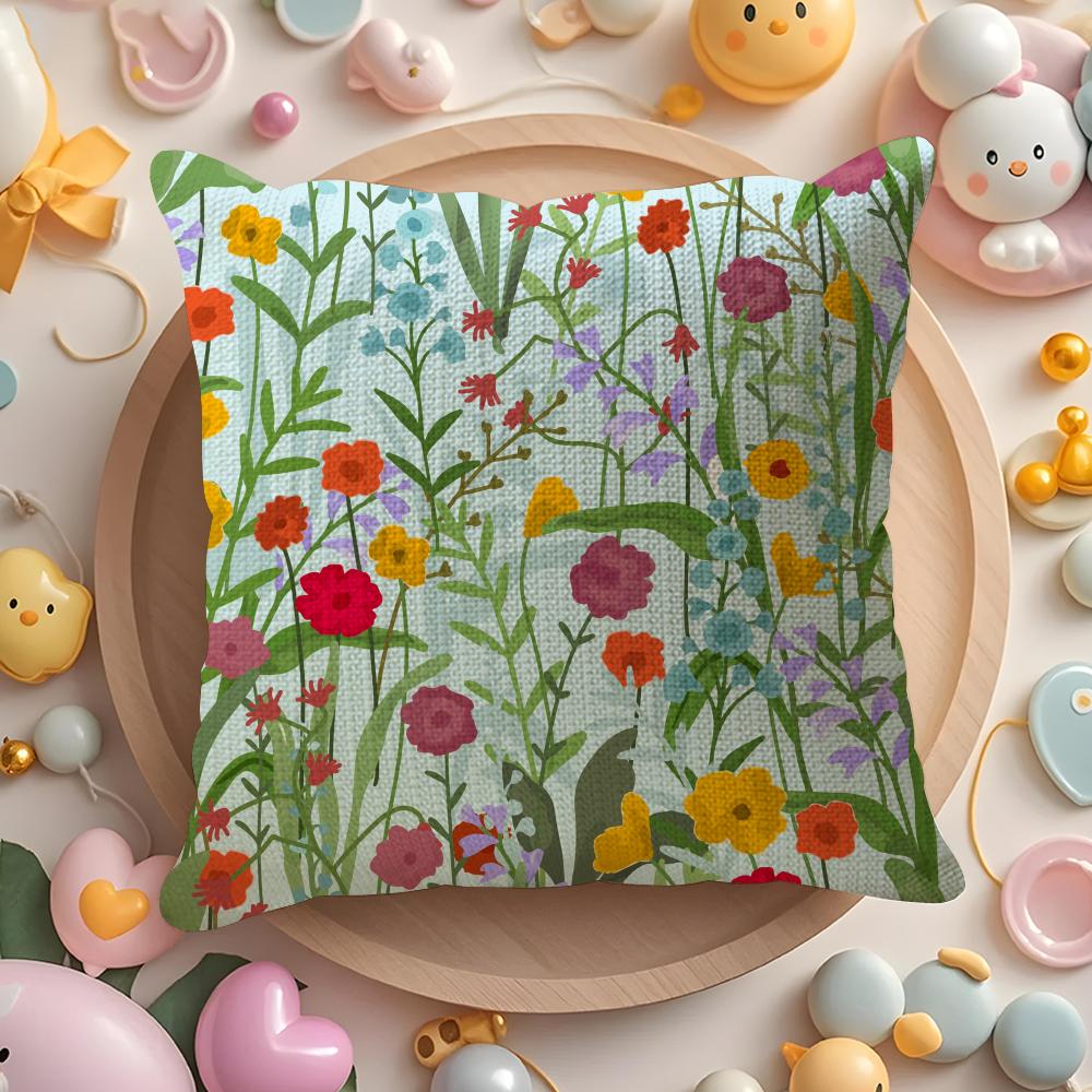 Spring Wildflowers Pillow Case Pattern Printed Pillowcase For Living Room Sofa Cushion Cover  Bedroom Decor