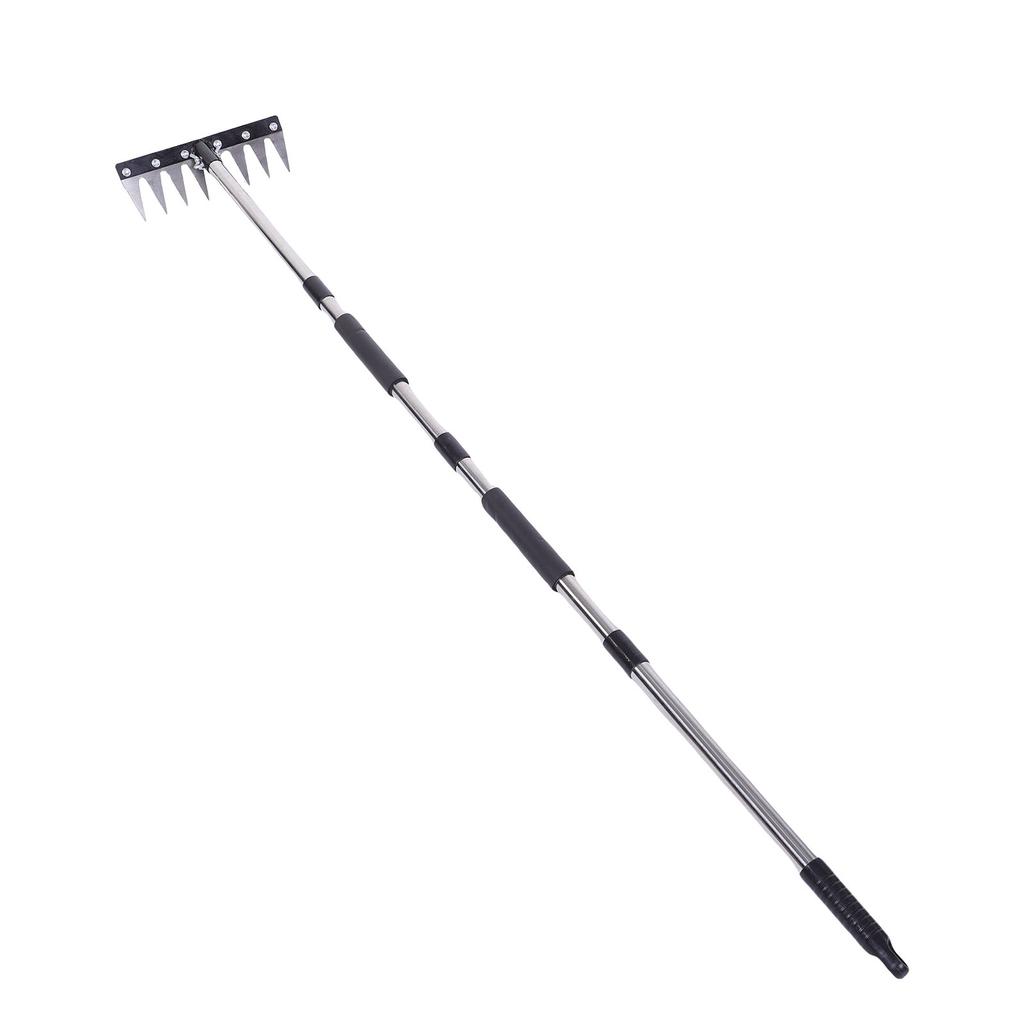 Heavy Duty Iron Weeding Rake with Long Handle Garden Weed Rake Tool for Removing Weeds Loosening Soil Cleaning Flower