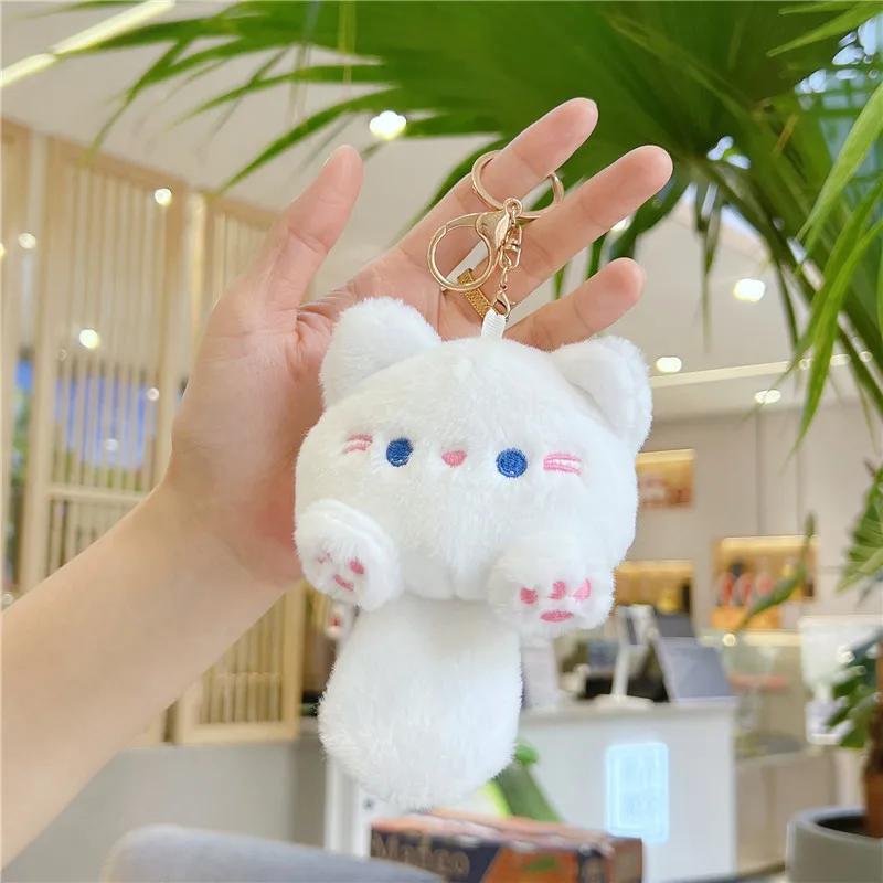 Cute Plush Cat Toy Doll Squeak Keychain Handbag Schoolbag Car Backpack Pendant Kawaii Accessory Gifts for Friend Classmate Girls