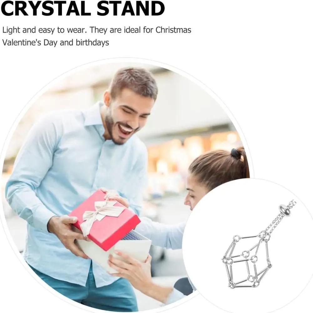 

Copper Crystal Holder Cage Interchangeable Silver Color Crystal Net Metal Empty Stone Holder Accessories Chain Necklaces білий
