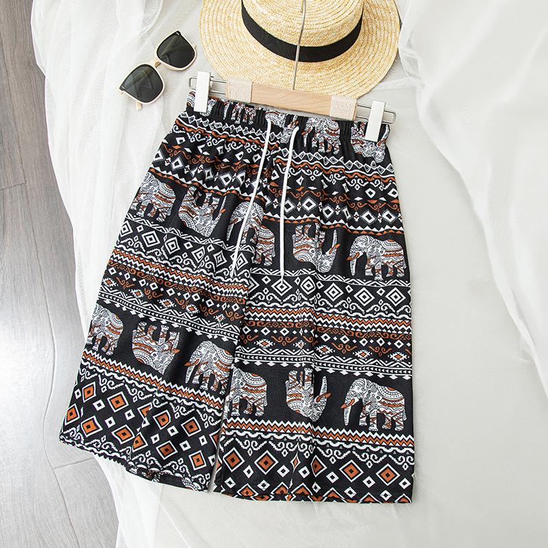 Hose mit Elefantenprint Damen Ethnischer Stil Locker Weitbeinig Strandhose Heim Freizeit Hochtailliert Dünn Trend Fünf-Minuten-Shorts
