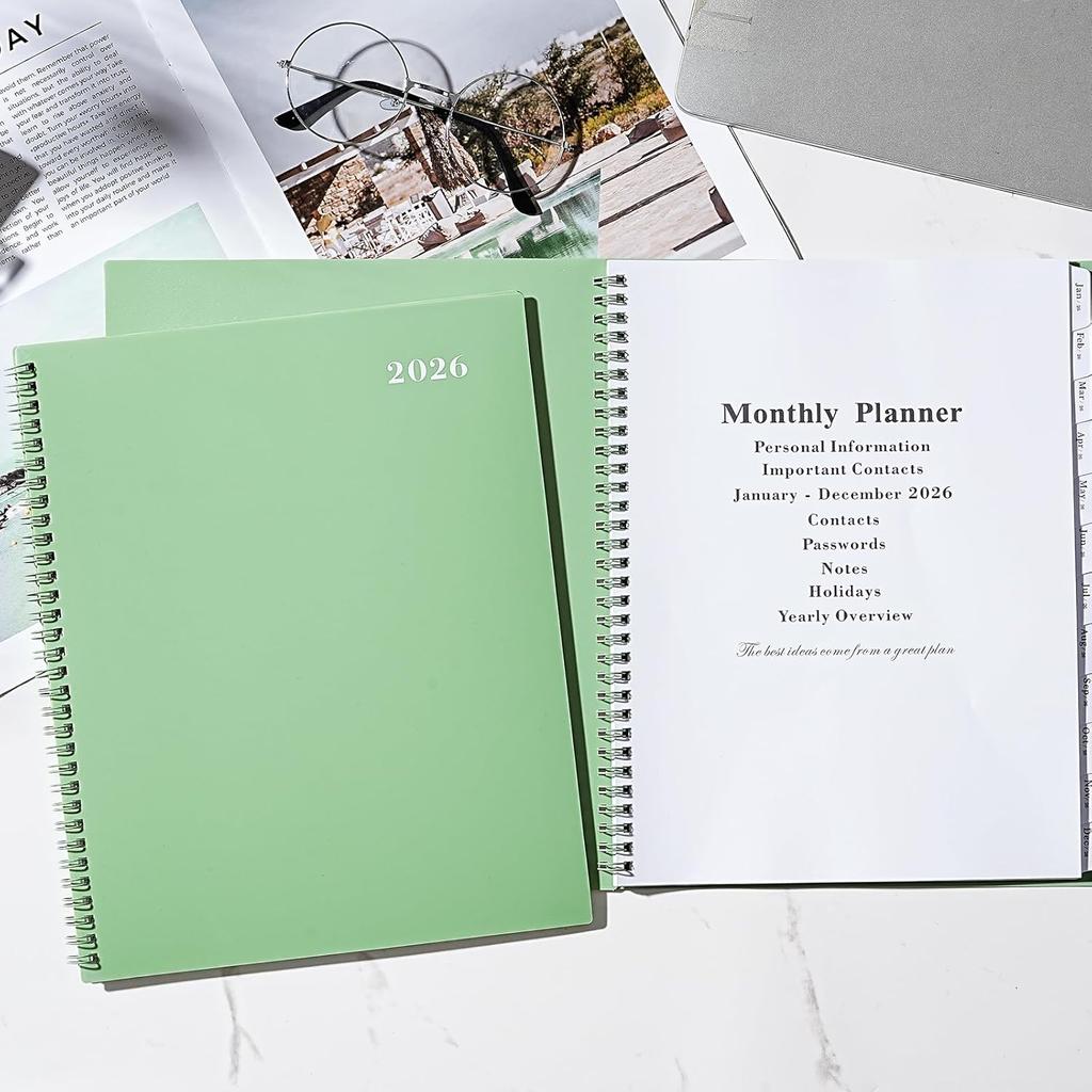 2026 Monthly Planner - 2026 Planner/Calendar, Jan 2026 - DEC 2026, 9" x 11", Thick Paper, Twin-Wire Binding, Monthly Planner with Tabs & Pocket &