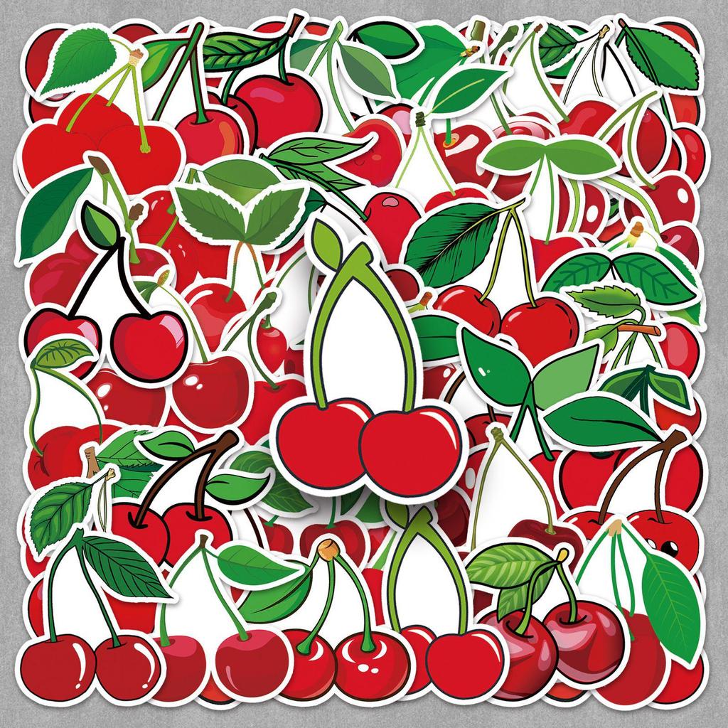 50pcs Cute Cherry Stickers: Waterproof Decorative Fruit Stickers for Phone Cases, Milk Tea Cups, and Stationery