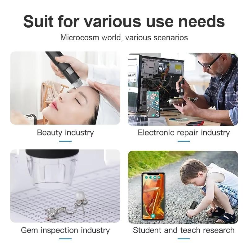 GUANMOU Wifi Digital Microscope 1600X Magnification Handheld Microscope With Adjustable Stand for Kids Gifts Support IOS Android