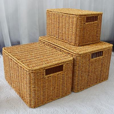 Rectangular Rattan Storage Box With Lid Weave Container Premium Woven Storage Basket  Office