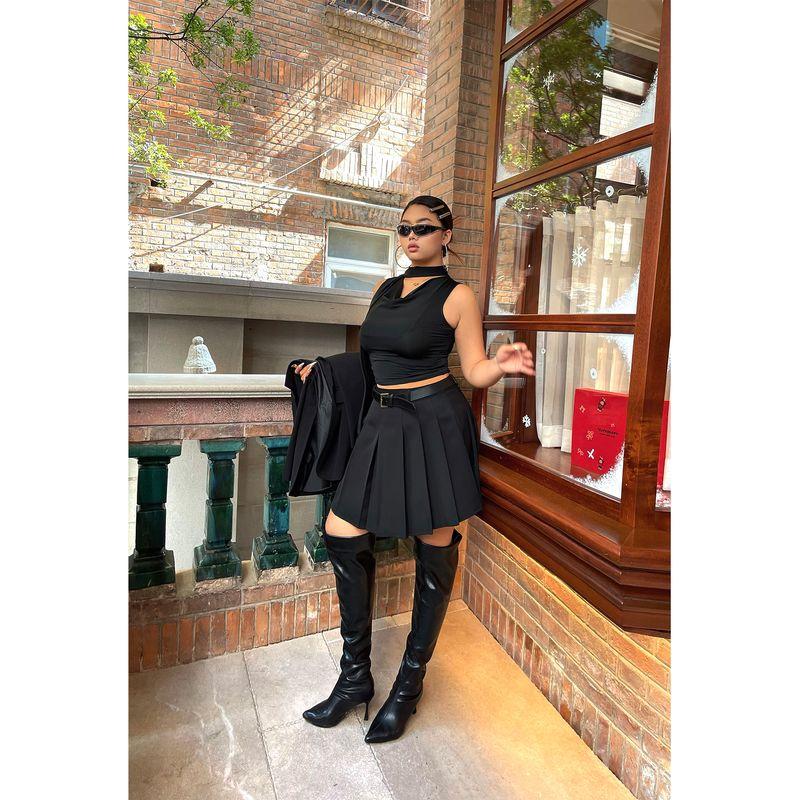 

Brother Nan Loose-Fit JK Pleated High Waist Skirt Women 2025 New Arrival Plus Size Minimalist Fashion All-Match Plus Size Ladies Short Skirt Black XL
