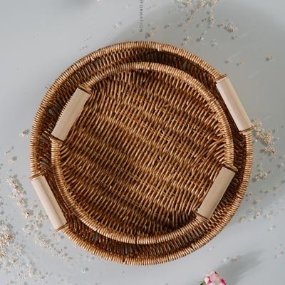 Rattan Tablett Runder Geflochtener Korb Zum Servieren von Brot Tragbares Serviertablett Mit Griffen Handgeflochtenes Rattan Runde Form