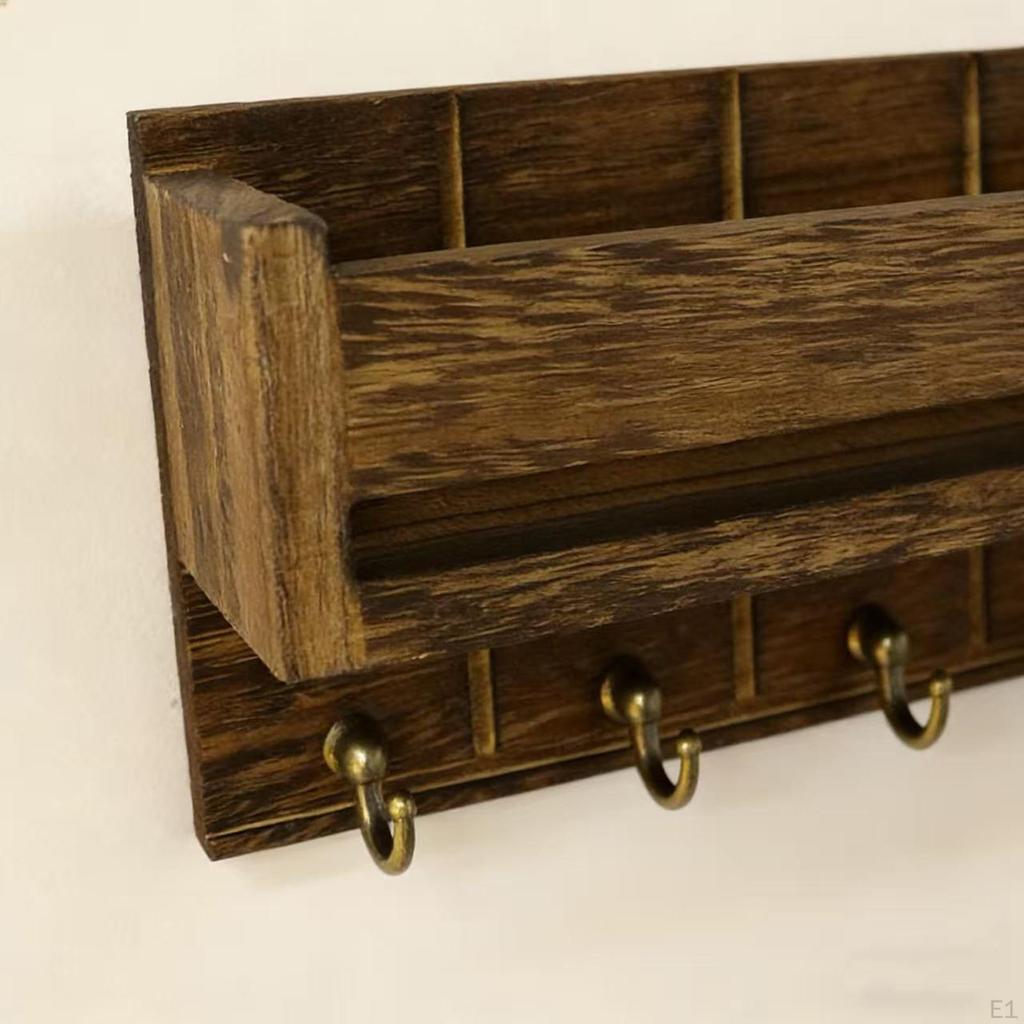 Decorative Wall-mounted Key Holder with 6 Hooks, Wooden Shelf for Entryway, , Hallway, Living Room.
