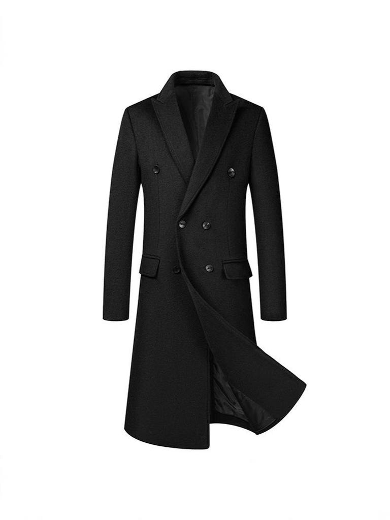 European Size Men's Long Wool Over-the-Knee Coat, Autumn/Winter