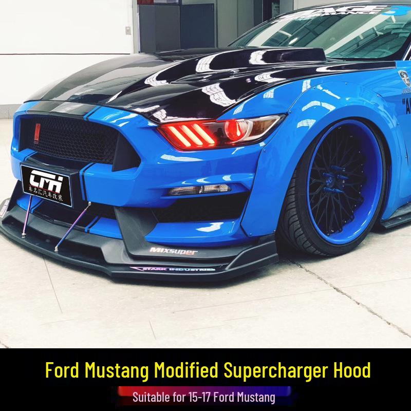 Carbon Fiber Hood for 15-17 Ford Mustang - Supercharger Compatible with Heat Dissipation