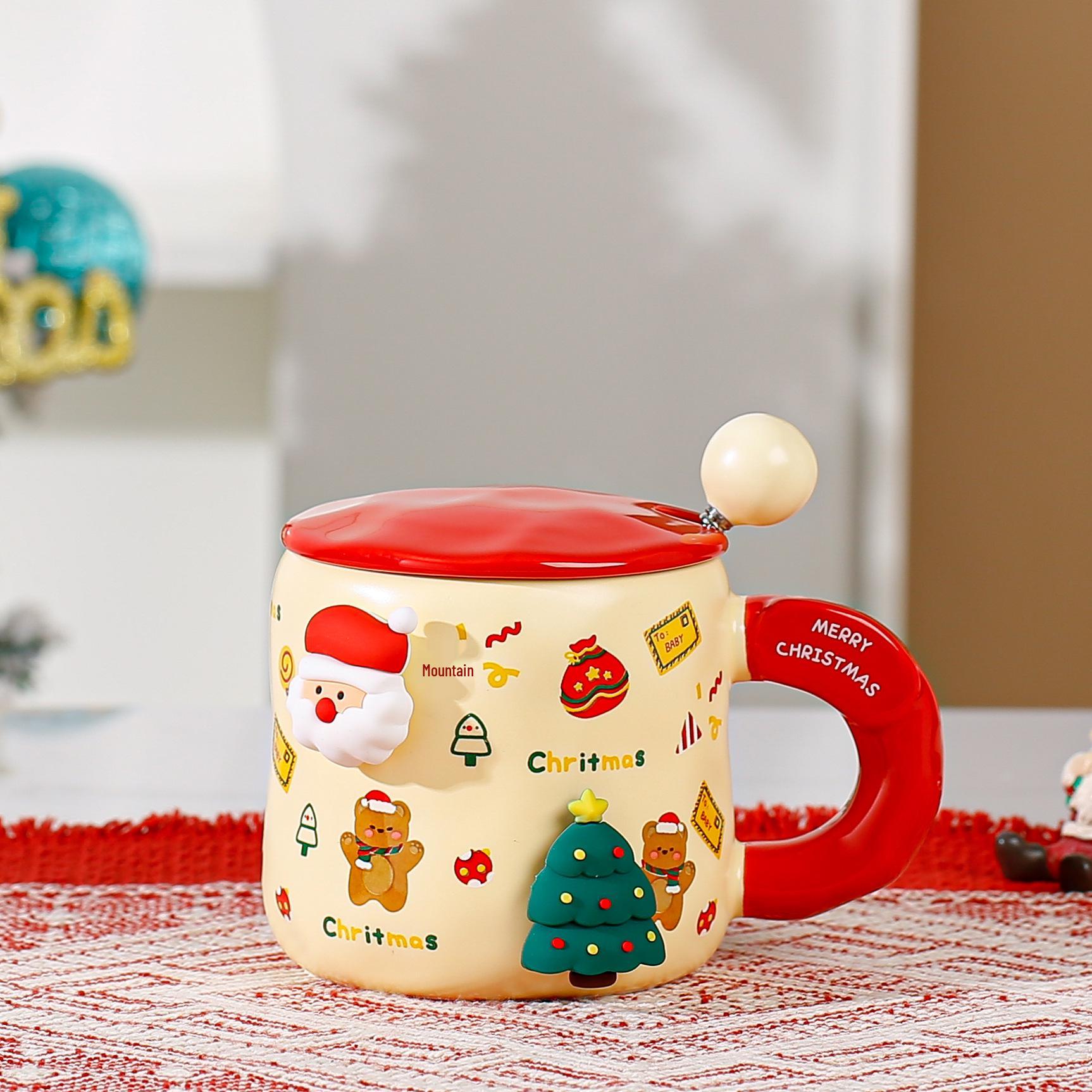 DIY Magnetic Ceramic Christmas Mug with Lid & Spoon - Cartoon Souvenir Couple Coffee Cup 400ml
