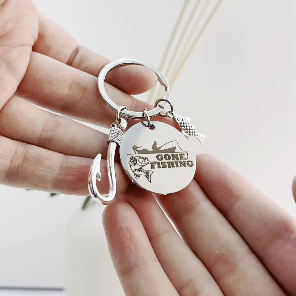 1pc Fishing Enthusiast Keychain with Fish Hook & Lure Charms - "Gone Fishing" Engraved, Ideal Gift for Father'S Day or Christmas, Fishing Accessories