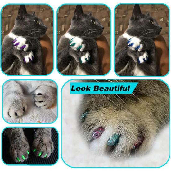 120 Stuks Katten Nageldopjes Natuurlijk Veilig Kattenklauw Hoesjes Tips met Lijm En Applicators Niet-Toxisch 6 Kleuren Katten Nagelhoesjes