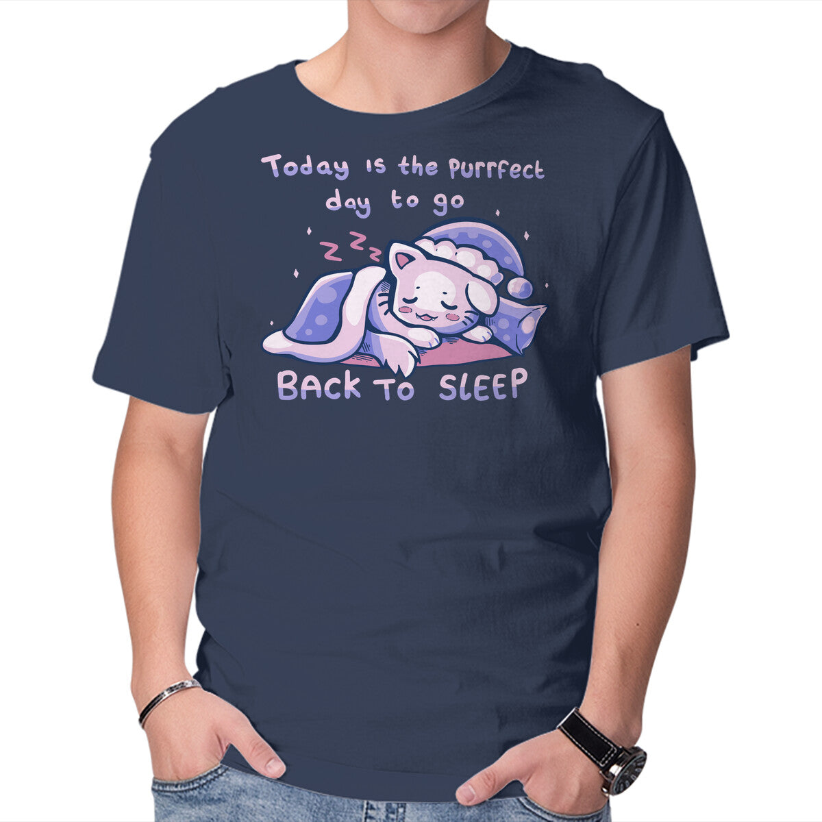Unisex Crew Neck T-Shirt Purrfect Day For Sleep Graphic Short Sleeve Casual Tee XS