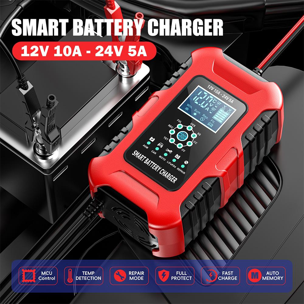 12V/10A  24V/5A Car Battery Chargers Full Automatic AGM Wet Smart Battery Chargers Maintainer Portable Battery Chargers