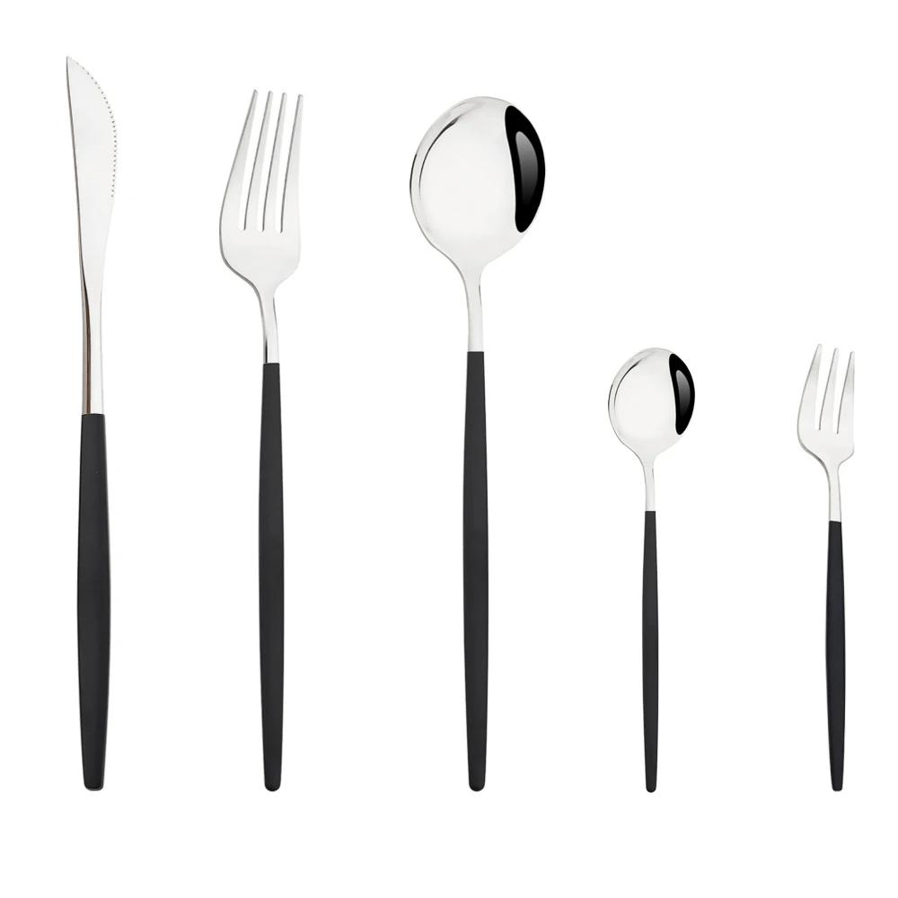 Mirror 5/6/30Pcs Black Silver Tableware Set Stainless Steel Cutlery Kitchen Dinnerware Set Western Knife Fork Spoon Flatware Set