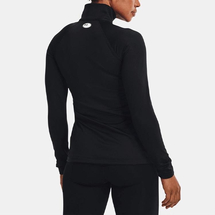 Under Armour Authentics ColdGear® Printed Sports Half-Zip Stand Collar Long Sleeve T-Shirt Women Tops Black 1368699-001