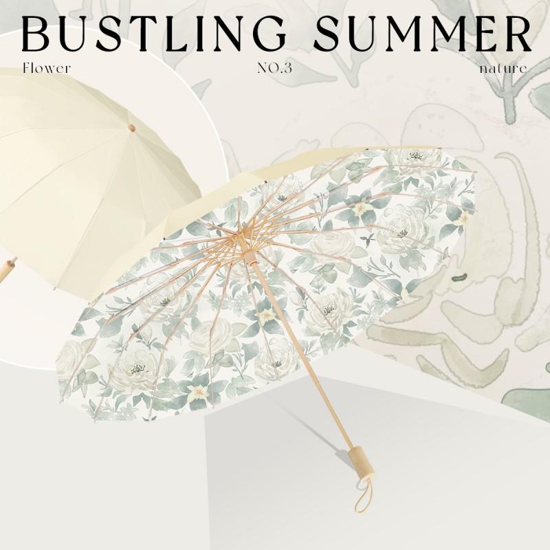 16-Rib Automatic Folding Umbrella Women - UPF 50 Sun Rain Protection Lightweight Aluminum Shaft New Chinese Style Print