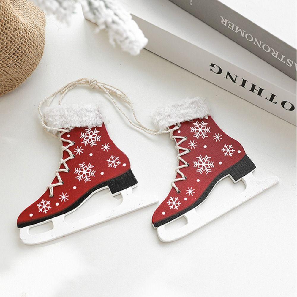 2PCS Party Supplies Wood Skating Shoes Pendant Boots Christmas Tree Decorations Home Decoration